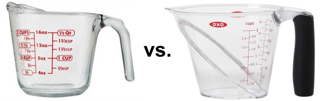 Traditional measuring cup vs. Oxo measuring cup