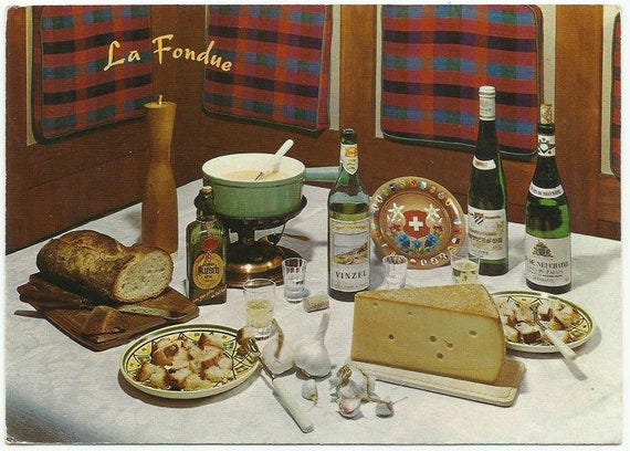 Fondue Recipe Vintage Postcard Famous Swiss Dish 1969 - Etsy