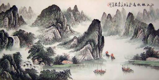 The Boats on the River - Chinese landscape painting