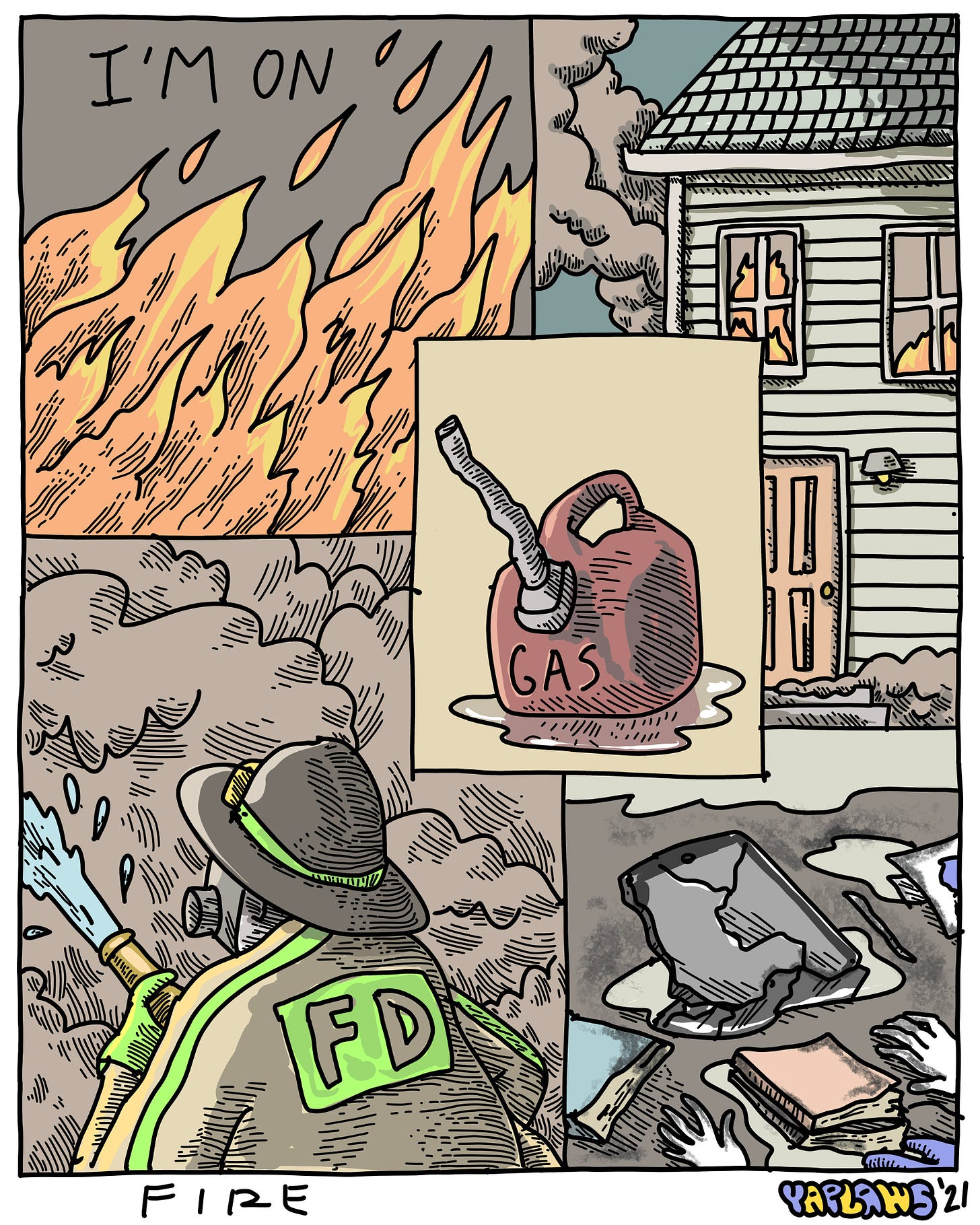 Comic of a house on fire