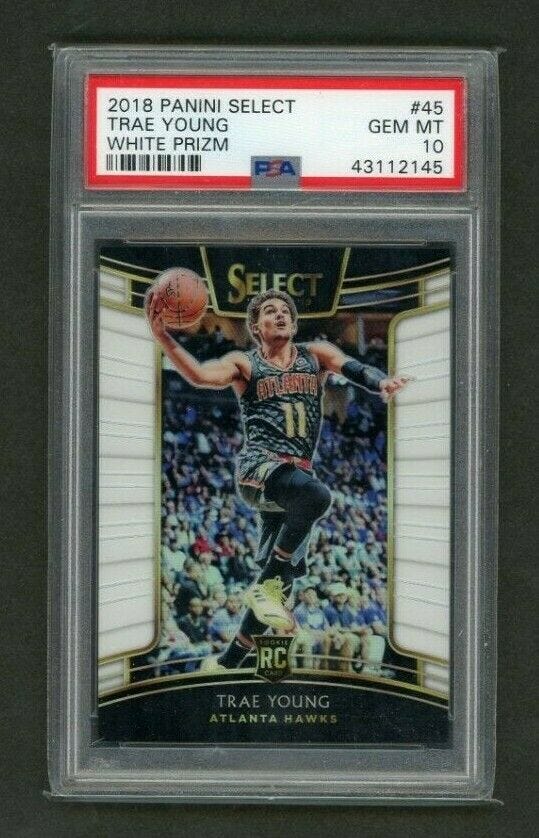 Image 1 - 2018-19 PANINI SELECT #45 TRAE YOUNG RC ROOKIE WHITE PRIZM SSP PSA 10 085/149 🔥