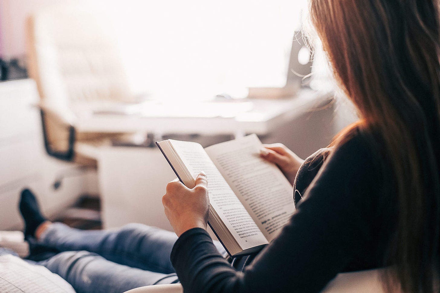 Girl Reading a Book at Home Free Stock Photo | picjumbo