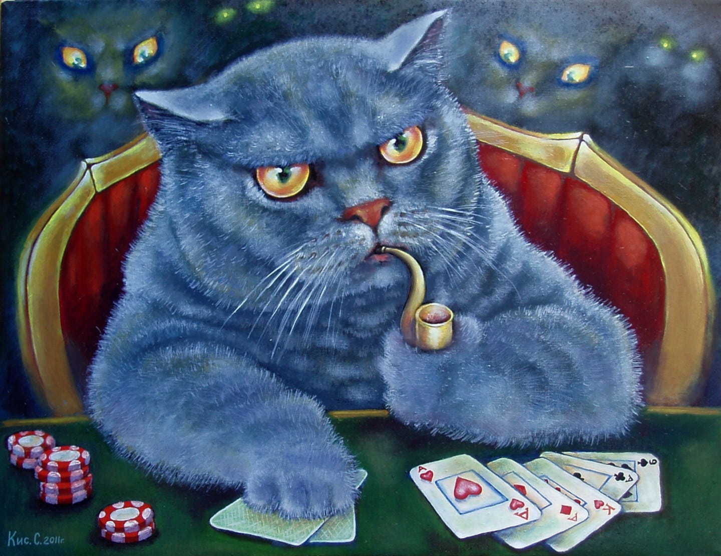 Cat Playing Poker, Painting by Svetlana Kislyachenko | Artmajeur