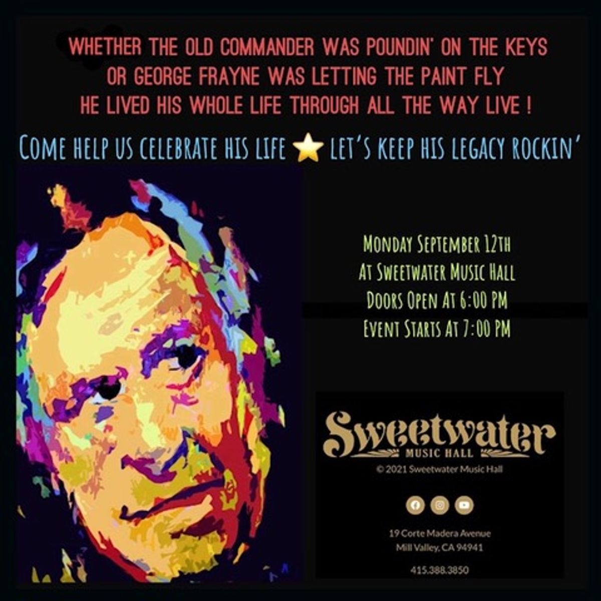 A Celebration of the Art, Music and Life of Commander Cody (AKA George  Frayne) | Sweetwater Music Hall