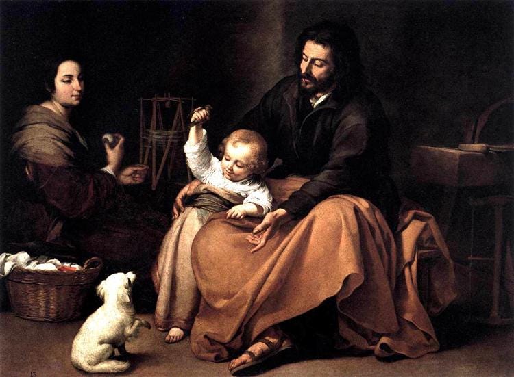 The Holy Family with the Little Bird, c.1650 - Bartolome Esteban Murillo -  WikiArt.org