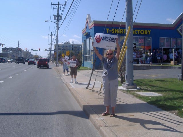 Dave Schwartz of Americans for Prosperity was quoted in the Daily Times as saying this was the first time he'd seen streetside protesters at a Patients First rally. But our local AFP group is known for that.