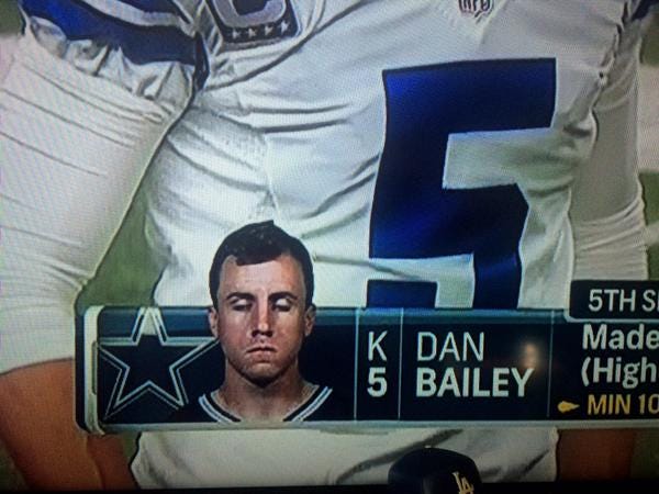 Cowboys K Dan Bailey Seemingly Drugged Out & Asleep in On-Screen Headshot  Photo - Daily Snark
