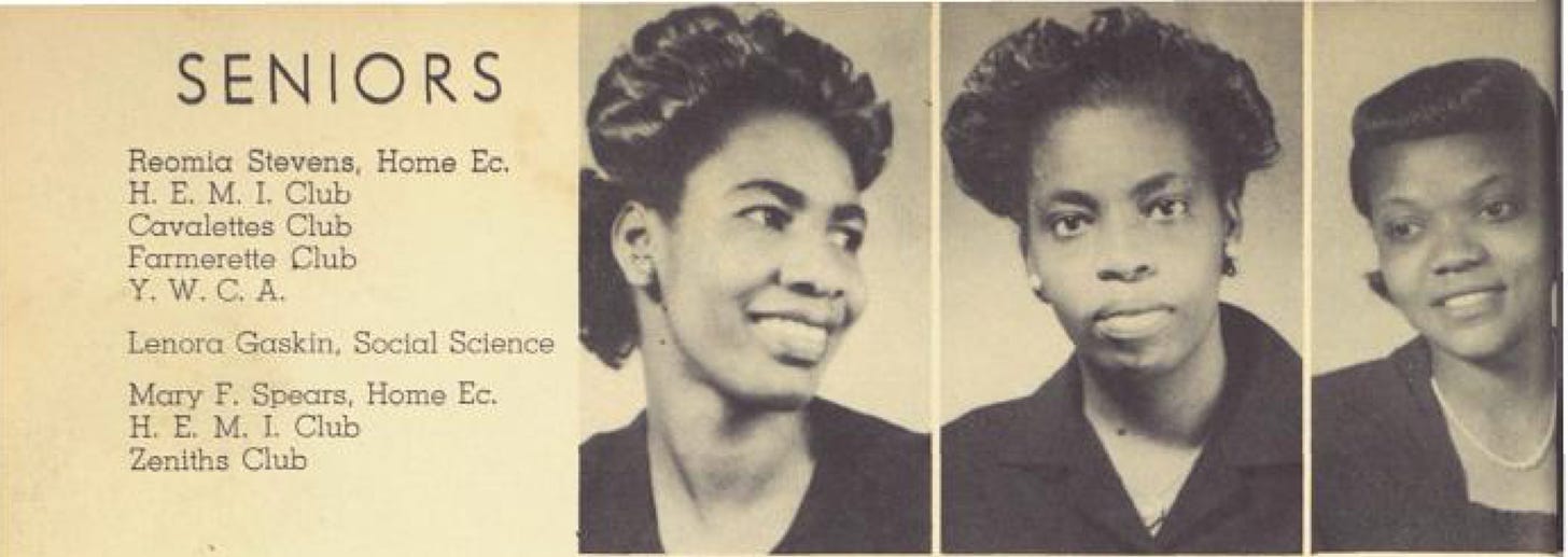 Reomia Stevens, Lenora Gaskin, Mary F. Spears yearbook portraits