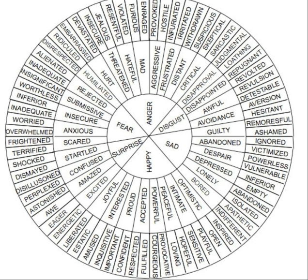 Feeling wheel, a circle of a hundred emotions