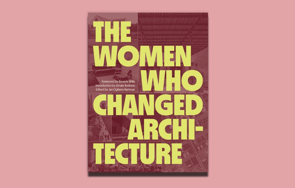 The cover of “The Women Who Changed Architecture” set on a pink background