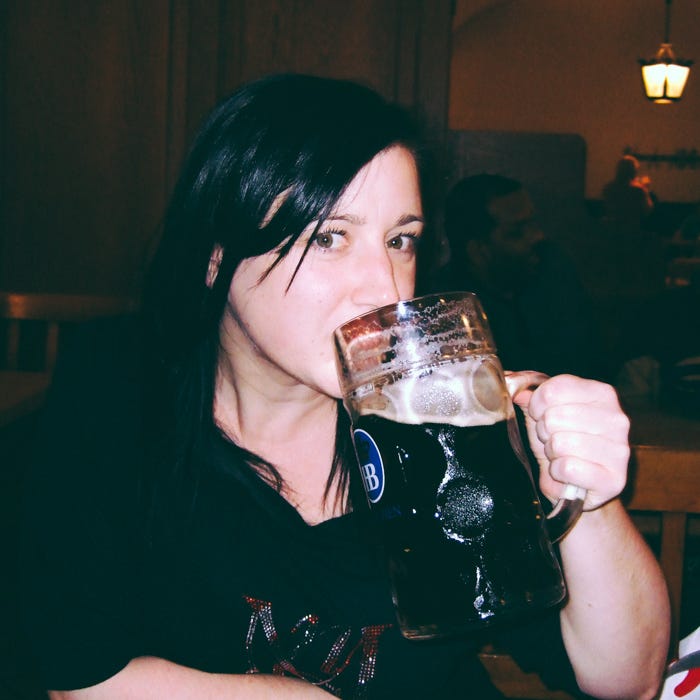 Drinking one litre of beer.