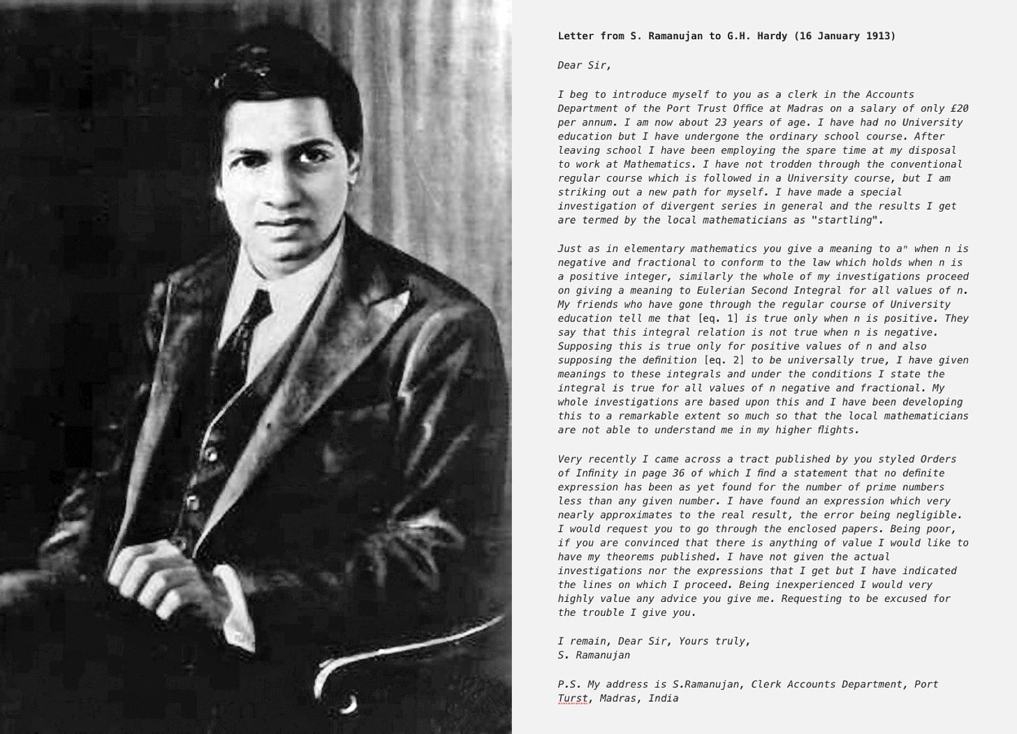 Ramanujan's First Letter to G.H. Hardy