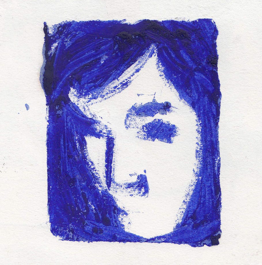 Face studies in blue.