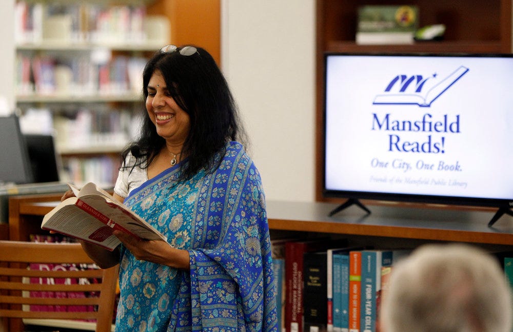 DIVAKARUNI READS FROM OLEANDER GIRL, WHICH WAS CHOSEN AS THE CITYWIDE READ FOR MANSFIELD, TEXAS.