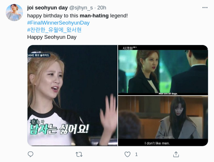 Tweet celebrating man-hating Korean pop star