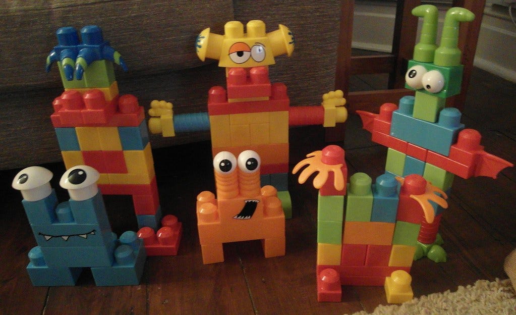 A group of monsters made out of mega blocks. Image is licensed under 
