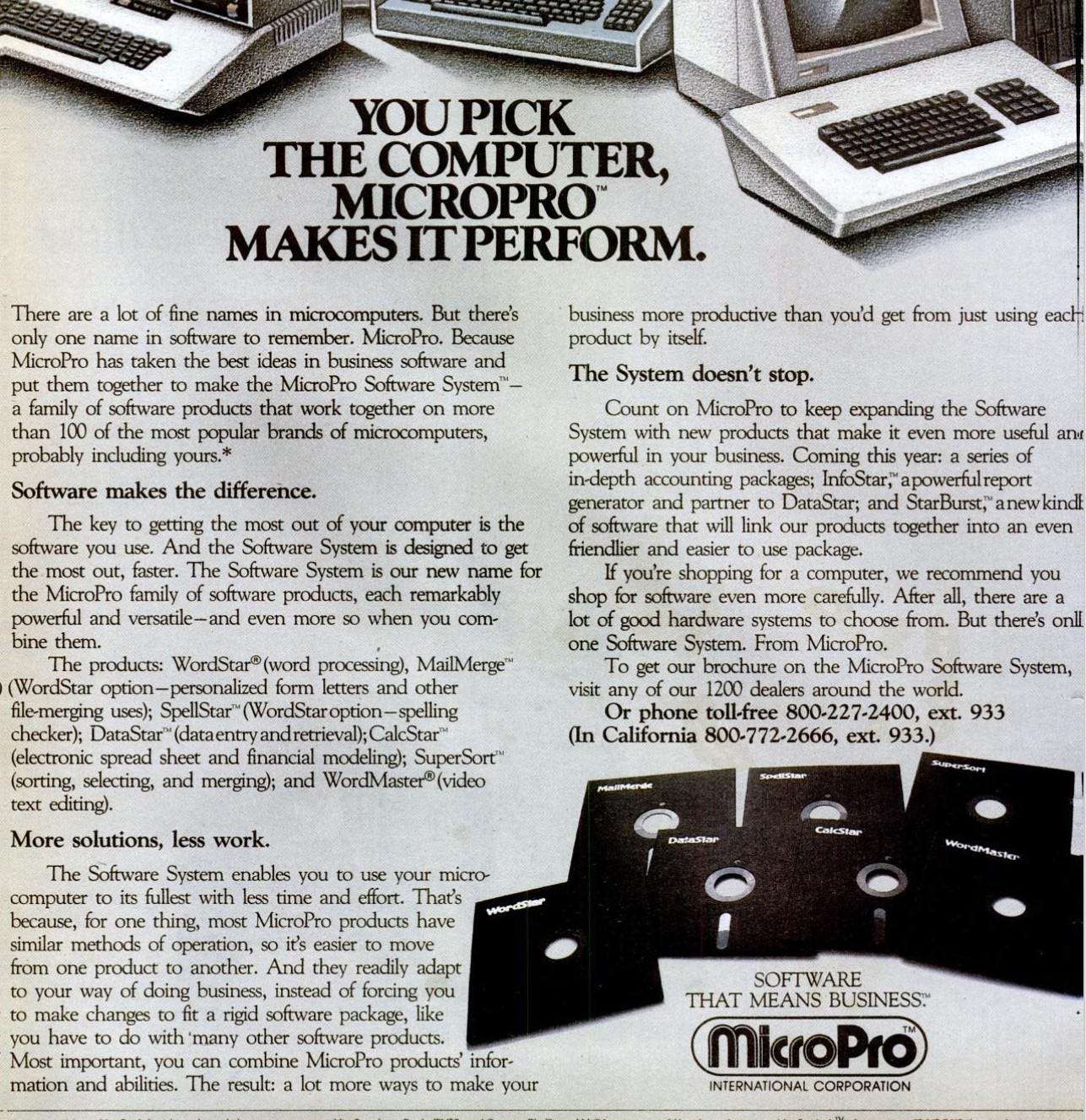 Advertisement for Micropro showing spelling sorting etc all as separate products.
