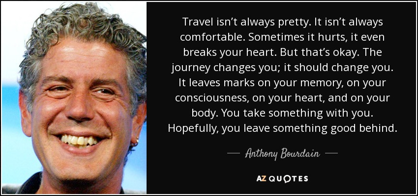 Anthony Bourdain quote: Travel isn't always pretty. It isn't always  comfortable. Sometimes it...