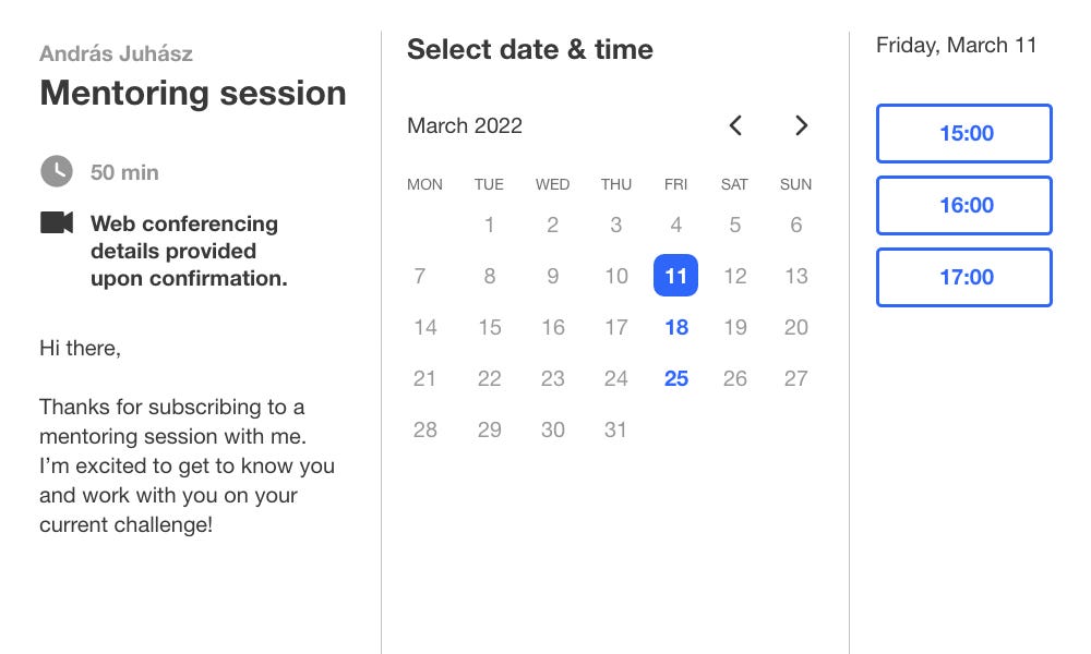 Mockup of an event scheduling page with one date selected
