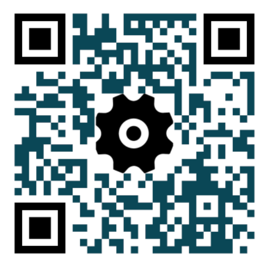 QR code in dark turquoise and black on white background.