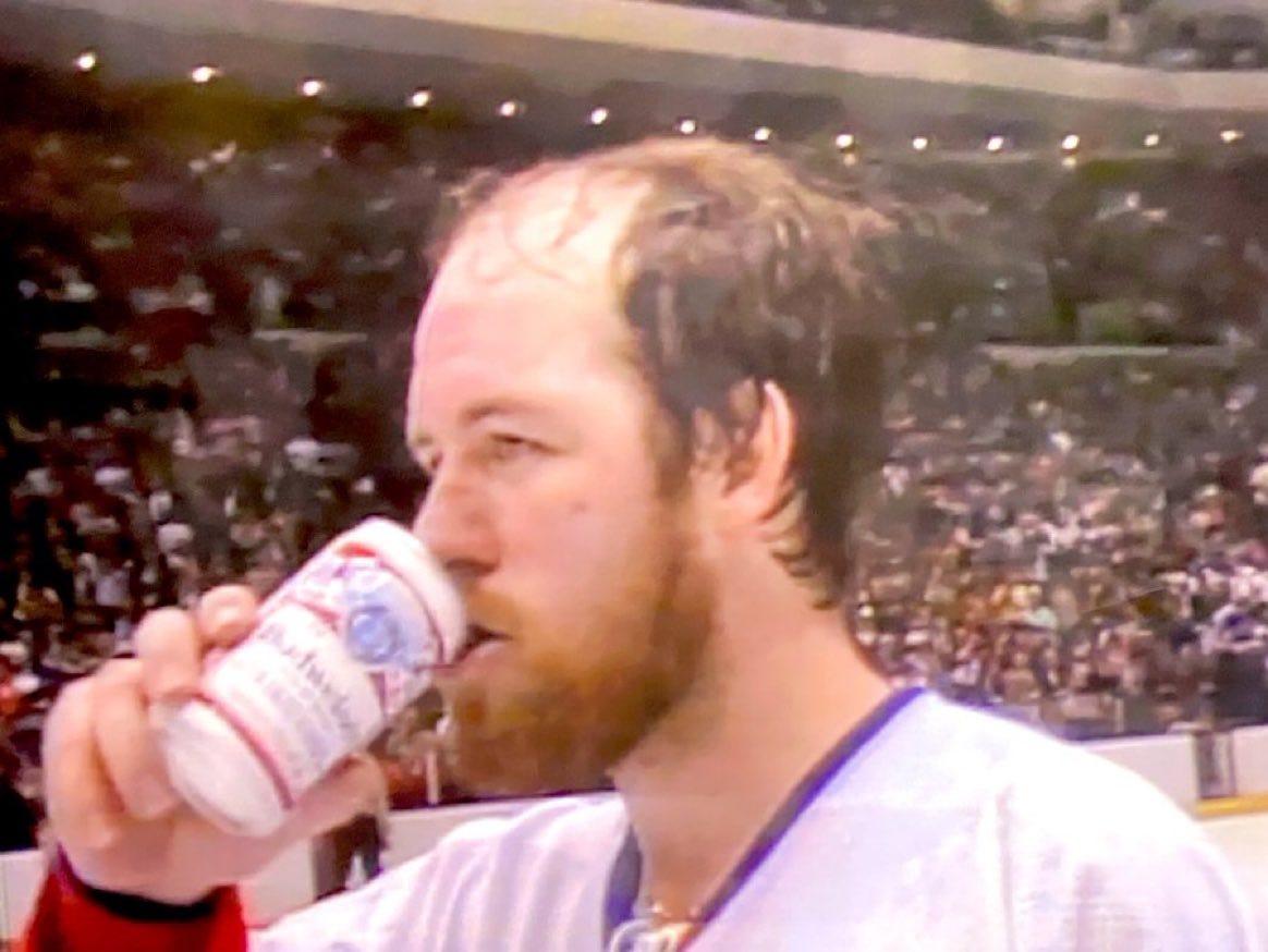 Super 70s Sports on Twitter: "Billy Smith cracks open a beer on the ice  right after the Islanders swept the Oilers in the 1983 Stanley Cup Finals  because his thirst was too