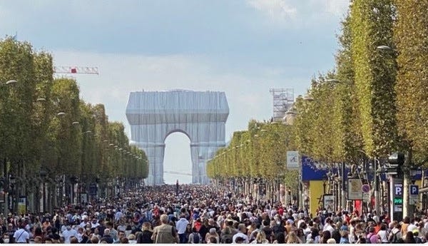 Pedestrians take to the streets of Paris to celebrate the city's seventh annual 'day without cars'