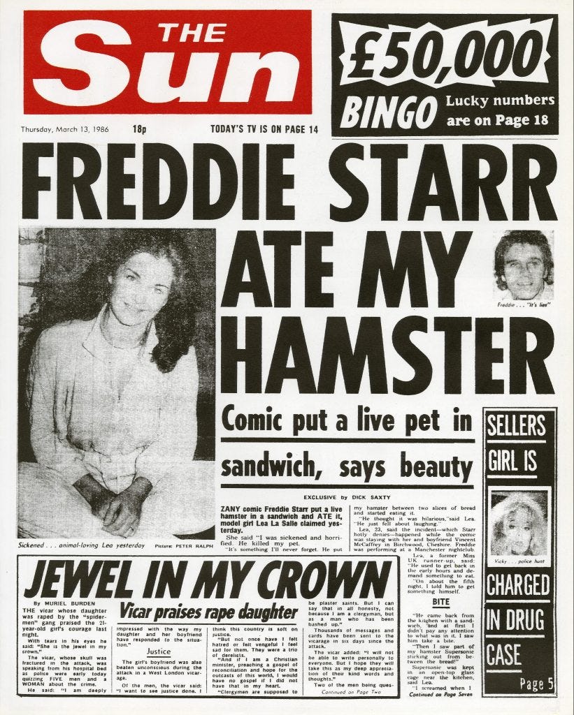 The Sun's Freddie Starr ate my Hamster Frontpage