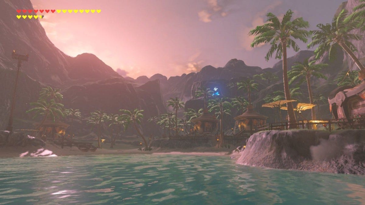 Lurelin Village bathed in a warm, tropical sunset