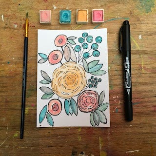 Katie Cannon Designs Watercolor floral number 2 with a limited color palette