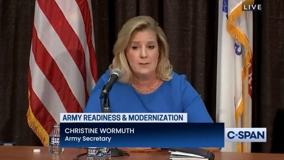 May be an image of 1 person and text that says 'LIVE ARMY READINESS & MODERNIZATION DEER ARK CHRISTINE WORMUTH Army Secretary KARA C-SPAN'