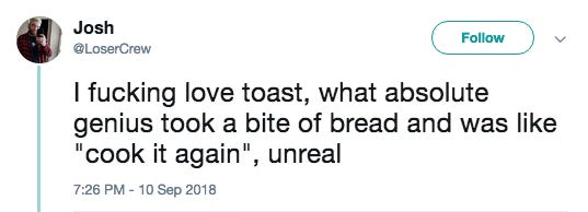 Funny tweet about toast.