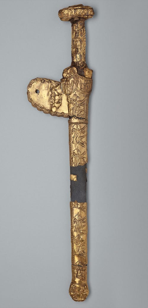 Antique SwordCreated: Scythian Culture. 7th century BC; Found: Melgunov (Litoi) Barrow. Dnieper Area, near Kirovograd; Title: Sword; Epoch. Period: Early Iron AgeDate: Scythian Culture. 7th century BC; Place of finding: Dnieper Area, near Kirovograd…