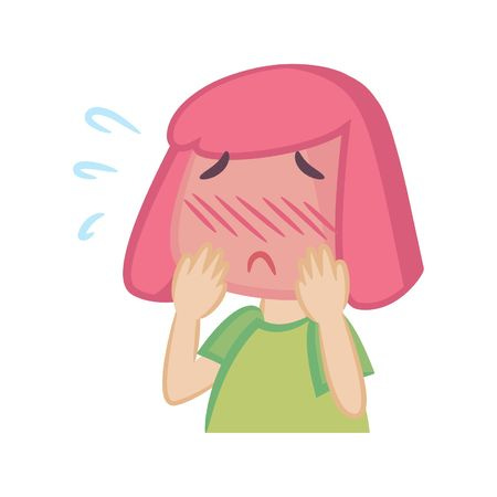 Cartoon girl feeling embarrassed Graphic Vector - Stock by Pixlr