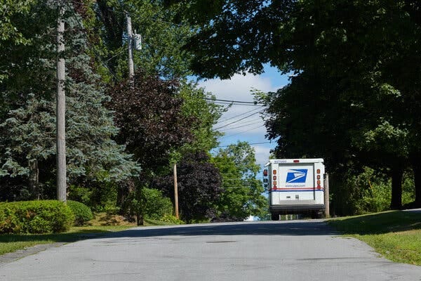 A Postal Service truck in Thomaston. Some rural residents are wondering whether they could still trust the mail to handle their packages, animals and ballots.