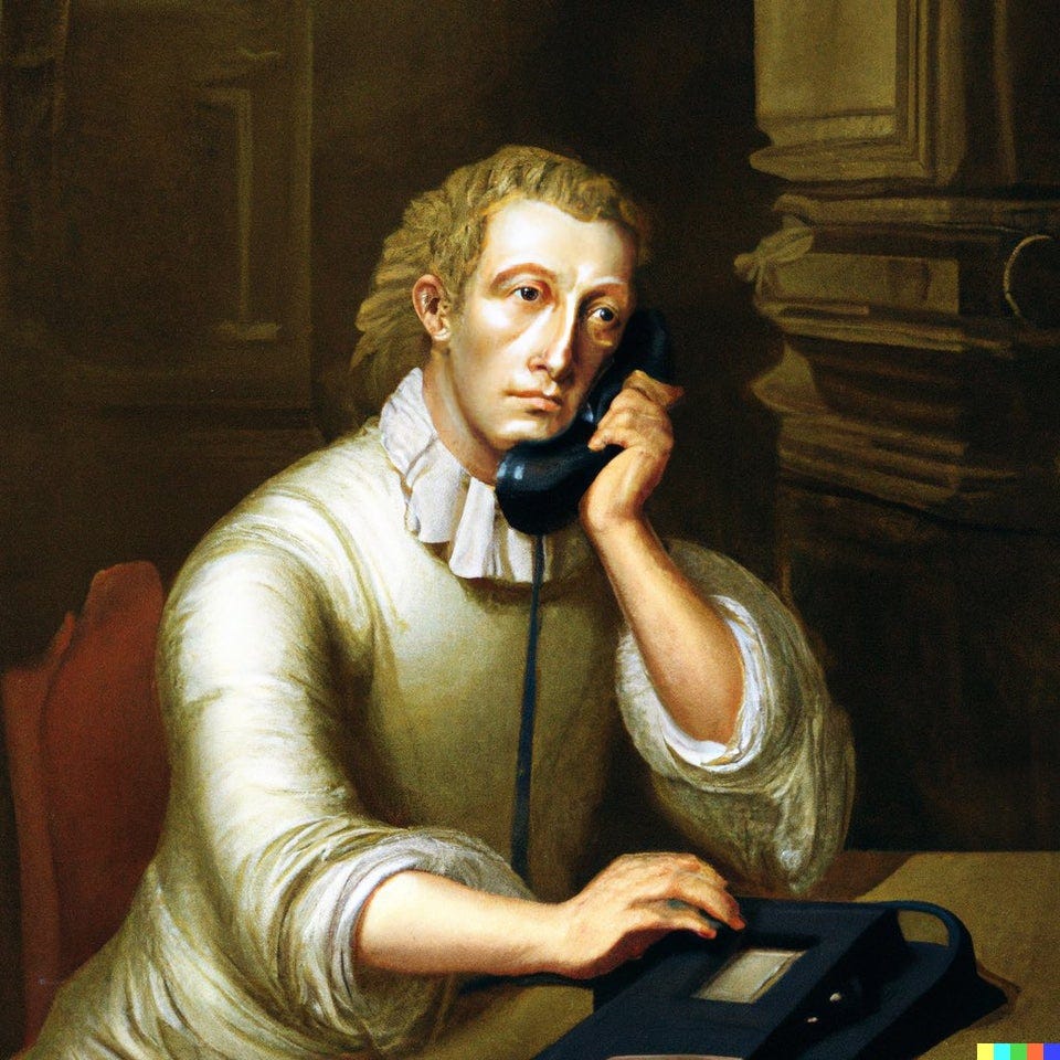 r/dalle2 - A detailed neoclassicism painting depicting the frustration of being put on hold during a phone call