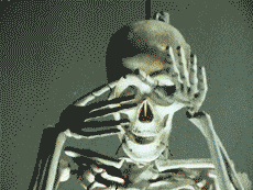 Spooky skeleton picking someone up and yelling
