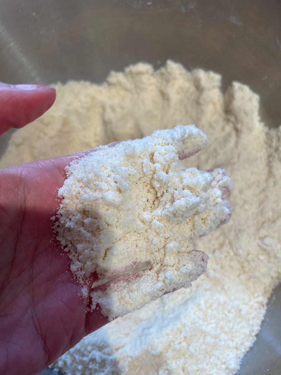 Butter rubbed into flour and sugar