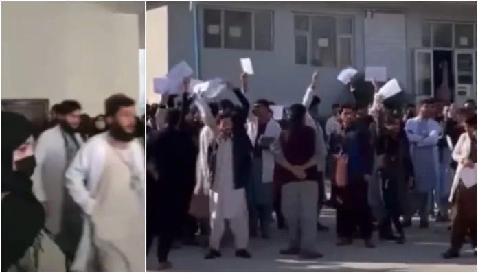 Afgaanimiehet osoittavat mieltä naisopiskelijoiden puolesta.