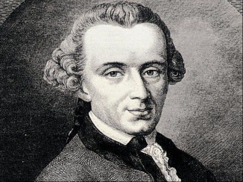A black-and-white portrait of Kant