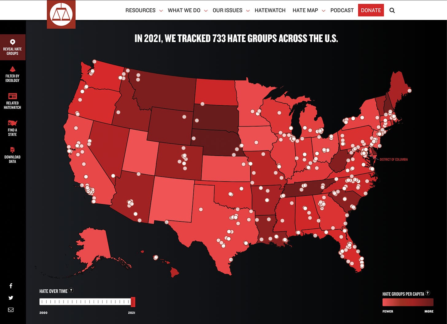 SPLC interactive hate map, which last year tracked 733 hate groups across the U.S.