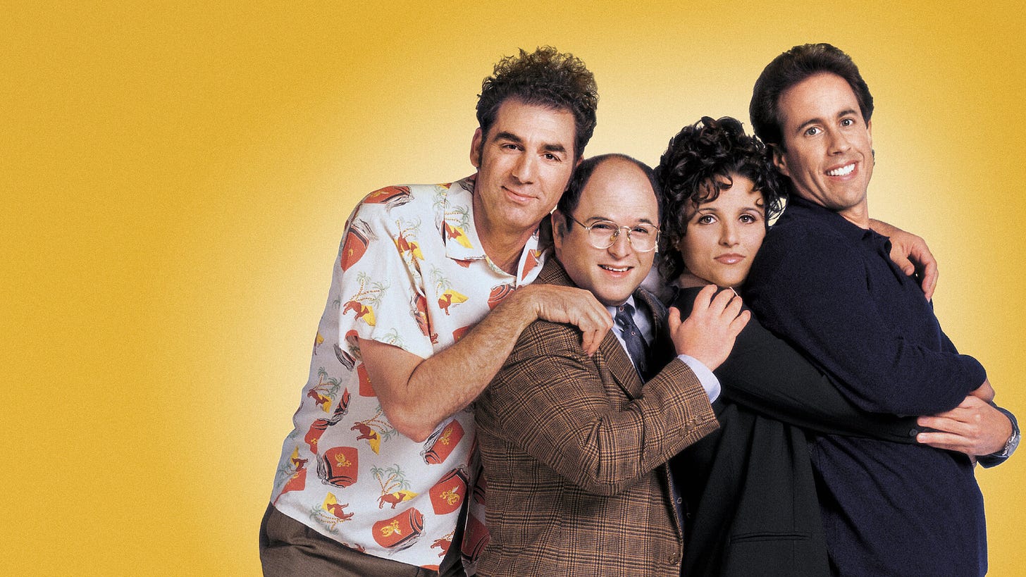 Seinfeld featuring Jerry Seinfeld, Jason Alexander, Julia Louis Dreyfuss and Michael Richards, click here to watch it on Netflix