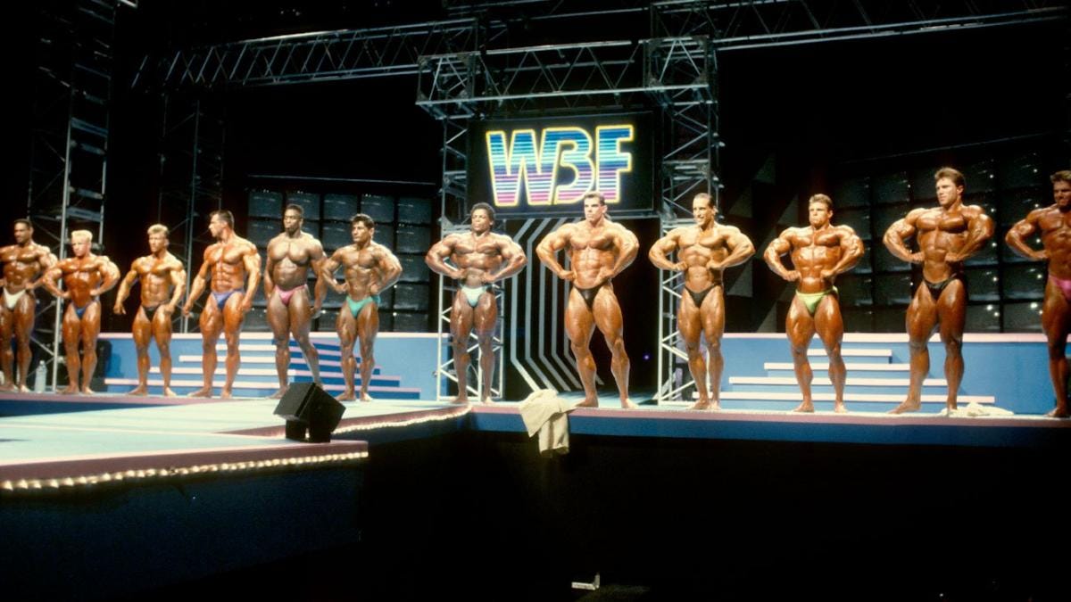 The WBF Bodystars assemble at the 1991 WBF Championship in Atlantic City, New Jersey. (Photo credit: WWE.com)