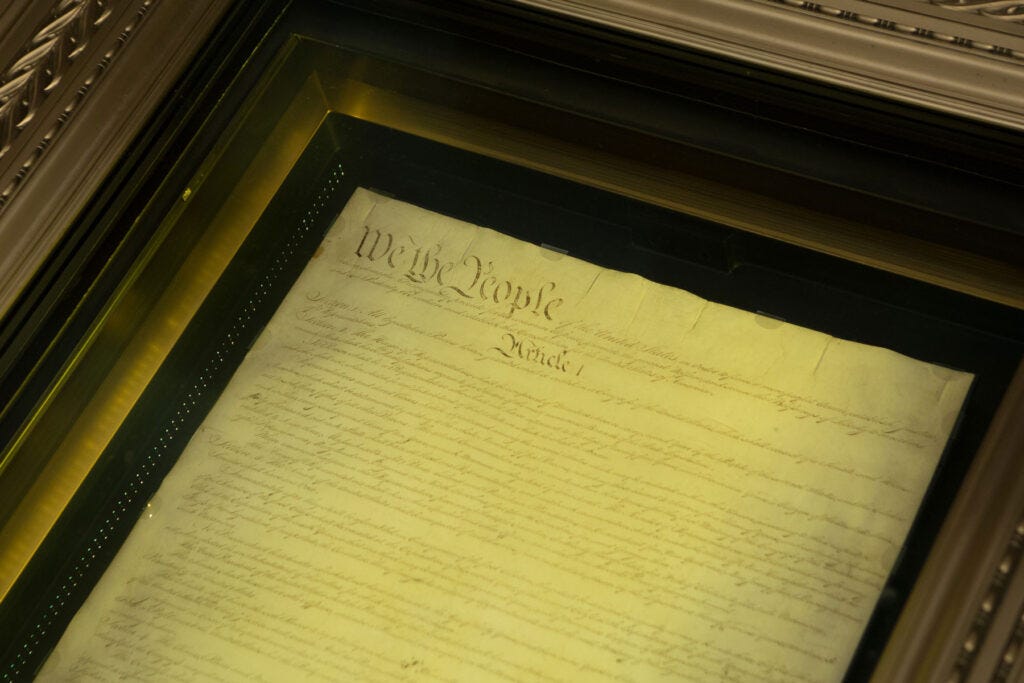 The Constitution at the National Archives. Warms your heart to see it, doesn't it?