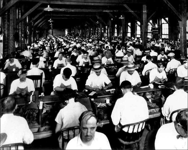 Cigar workers in the Ybor factory, around 1920