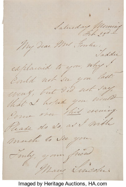 Autographs:U.S. Presidents, Mary Todd Lincoln: Autograph Letter Signed....