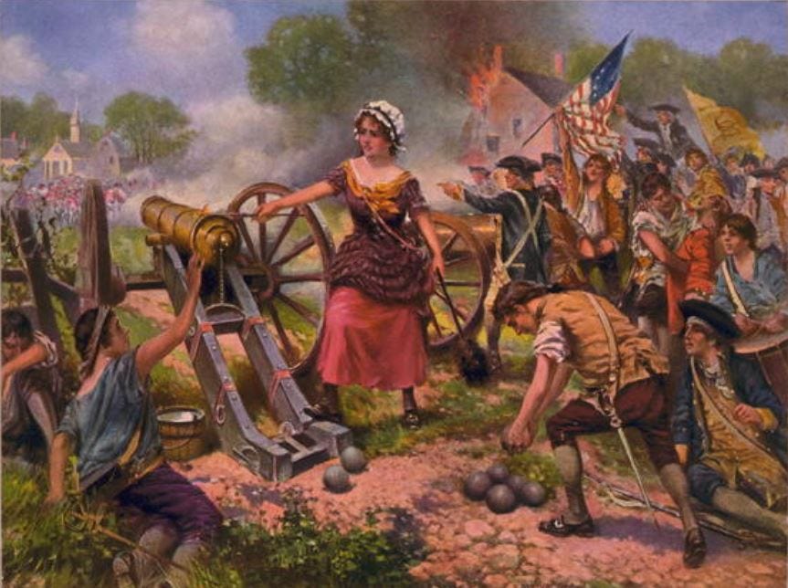 "Molly Pitcher firing cannon at Battle of Monmouth," by E. Percy Moran