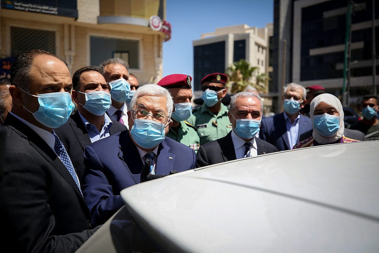 Palestinian President Mahmoud Abbas seen during a tour in the West Bank city of Ramallah, May 15, 2020. (Flash90)