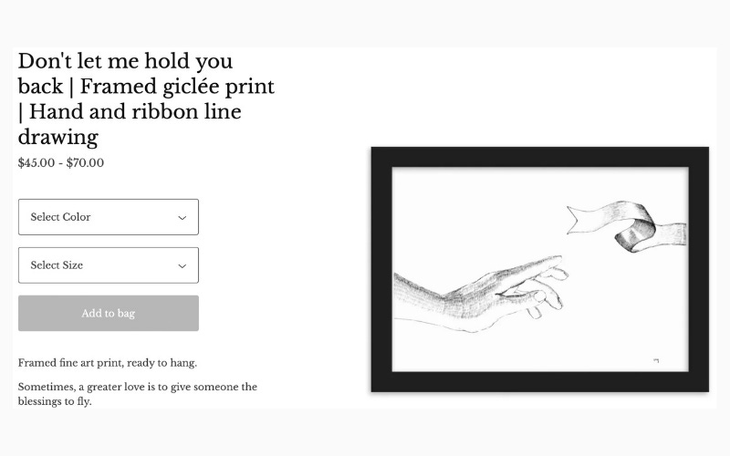 image: screenshot of my shopfront with the artwork Don't let me hold you back.