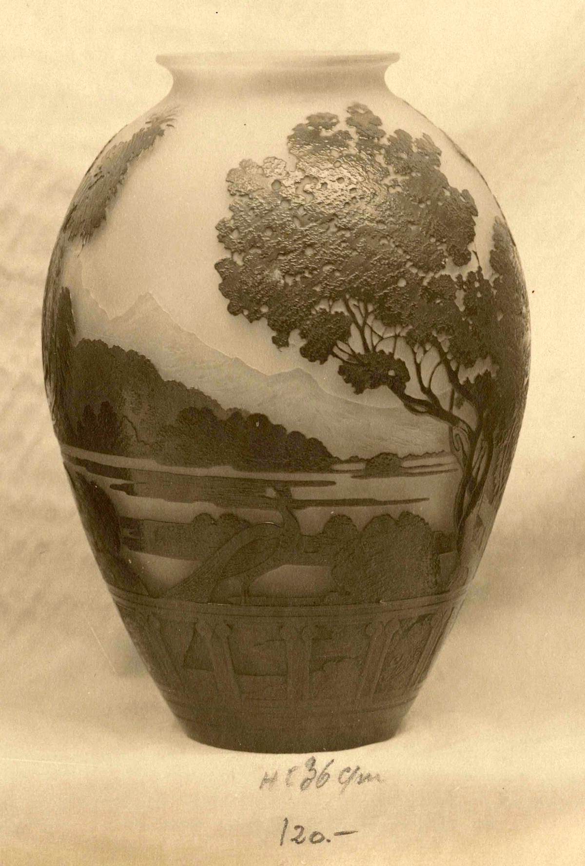 Établissements Gallé, The Lake of Como vase, type C, signature Mk VI, 36 cm, ca. 1925-1946, from the 1927 Gallé sales album pl. 58 (© The Rakow Library, Corning Museum of Glass).