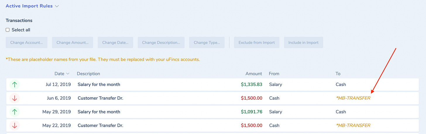 A red arrow pointing at an example of the new yellow highlighting for accounts-to-be-filled.